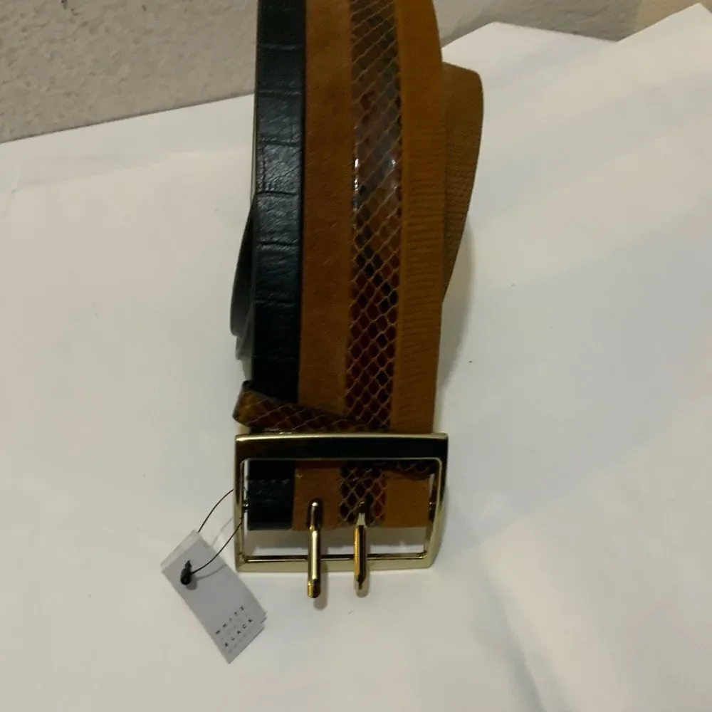 White House Black Market Women Leather boho snake animal print belt L